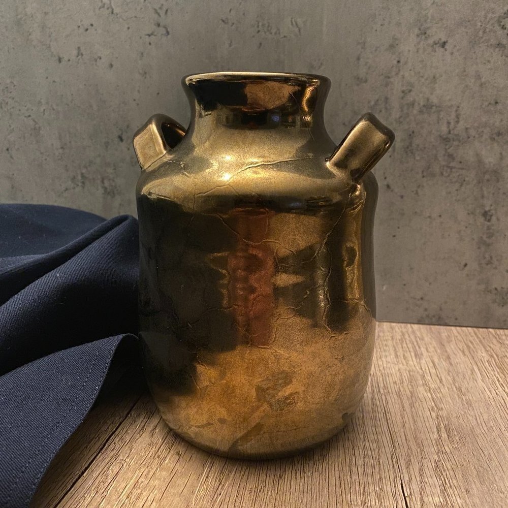Bronze Metallic Vase with Double Loop Handles - Picture 4 of 10